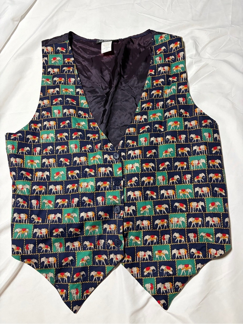Vintage 111 Main Vest 90s  Y2K Elephant Abstract Blue Green Large